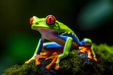 Fototapeten Red Eyed Tree Frog Sat on A Mossy Rock © Jack