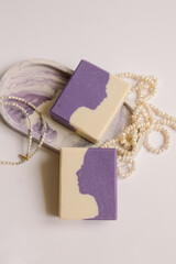 Natural handmade soap for women. Silhouette of a female face
