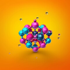 3D water Molecule on Orange Background