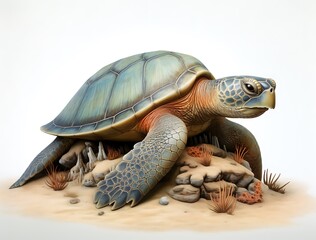 3D render of a sea turtle isolated on a white background.