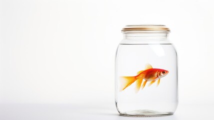 The goldfish in a glass jar isolated on a white background. Created using generative AI technology.