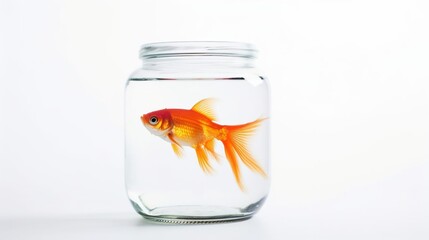 The goldfish in a glass jar isolated on a white background. Created using generative AI technology.