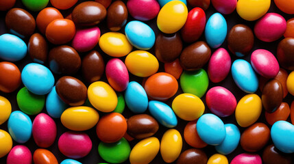 Fototapeta na wymiar Pile of colorful chocolate coated candies. AI generated