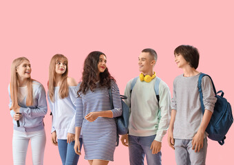 Obraz premium Group of students on pink background