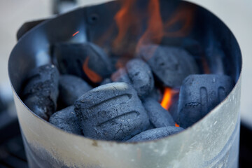 Close up of charcoal in a barbecue,