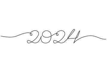 2024 one continuous line banner template. Coming New year symbol. Hand drawn minimal poster with editable stroke. Vector illustration isolated on white background