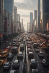photo traffic jam in the big ciy at rush hours