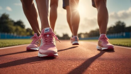 close up people running on track at afternoon