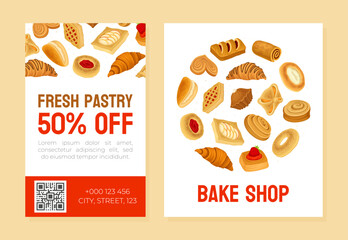 Baked Product Banner Design with Sweet Bun and Pastry Vector Template