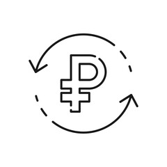 Ruble money sign in circular arrow. Payment, refund icon line style isolated on white background. Vector illustration