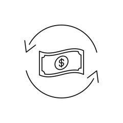 Dollar money sign in circular arrow. Payment, refund icon line style isolated on white background. Vector illustration