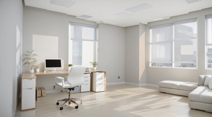 minimal office room with neutral color