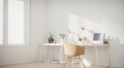 minimal office room with neutral color