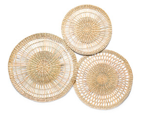 Wicker kitchen mats on white background