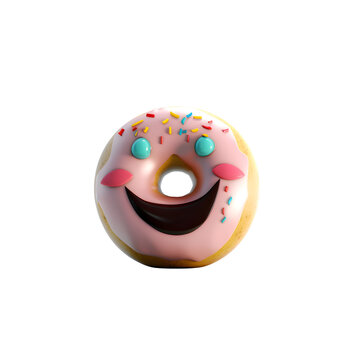 Donut with icing and sprinkles on white background. 3d rendering