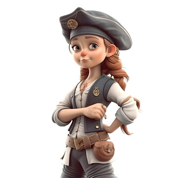 3D rendering of a cartoon character with a police cap and uniform