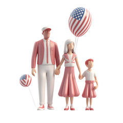 3d rendering of a family standing together with an american flag balloon