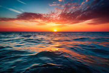 Sun setting over calm ocean 