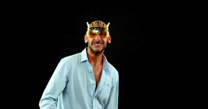 A Discontented Man from Business Life, Wearing Casual Clothes, Going Crazy and Dancing a Nonsensical Manner