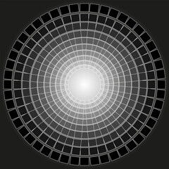 Vector abstract geometric pattern in the form of squares arranged in a circle on a black background