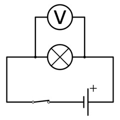 Fototapeta premium Schematic connection of a voltmeter in an electric circuit with a light bulb