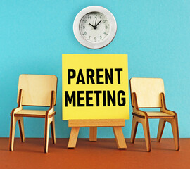 Parent meeting is shown using the text and photo of chairs