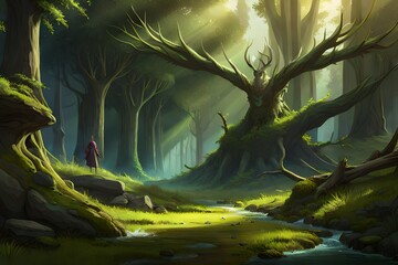  a concept art for a fantasy creature living in a mystical forest.