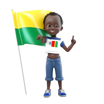 Little African American Boy Holding Flag of Bolivia And Showing Thumbs Up