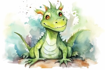 Obraz premium illustration of a dragon painted in watercolor on a white background, a symbol of the new year 2024
