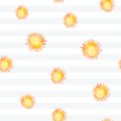 Seamless sun pattern. Watercolor sun vector background
