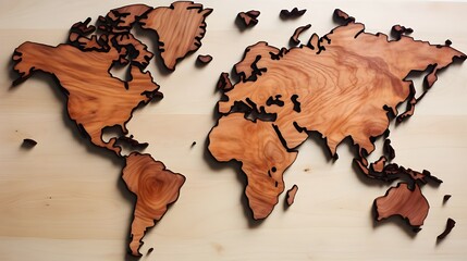 world map on wood