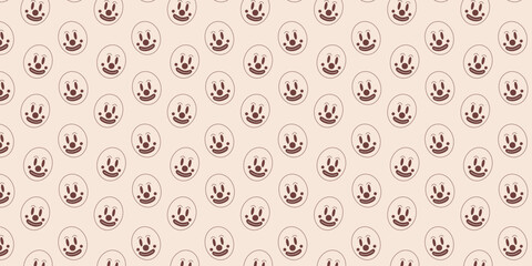Halloween vector seamless pattern. Smilling clown face pattern in retro style.