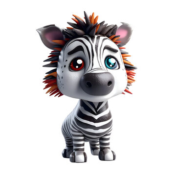 3D Illustration of a Zebra cartoon character on white background