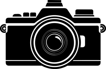 Photo camera vector icon.Black outline camera isolated on white background.Camera photography symbol.