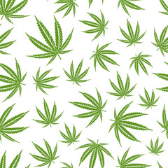 Seamless One Colour Pattern of Green Marijuana Leaves
