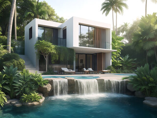 Modern house with pool and landscaping