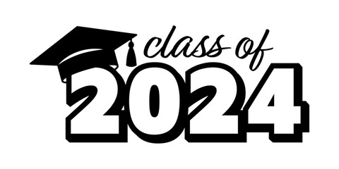 Class of 2024 with graduation cap - obrazy, fototapety, plakaty