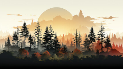 Pine Tree Skyline Silhouettes. Generative AI