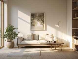 Fototapeta premium A living room filled with furniture and a large window. Generative AI.