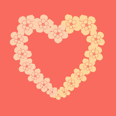 Beige heart with flowers on pink background. Emoticons symbol modern, simple, printed on paper. icon for website design