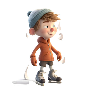 Little boy with ice skates on white background. 3d render