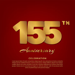 Vector template with golden pattern number style isolated on red background, simple and luxury vector template for 155th anniversary celebration event