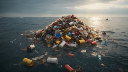 photo environmental damage trash waste on ocean