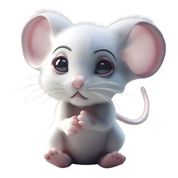 Cute white mouse on a gray background. 3D rendering.