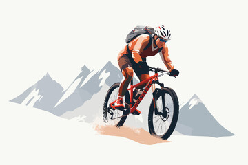 Extreme sport mountain biking vector flat isolated illustration - obrazy, fototapety, plakaty