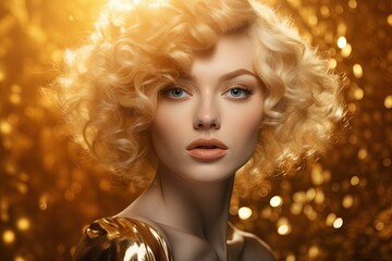 Albino woman in golden dress.