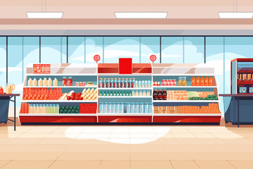 Supermarket interior vector flat minimalistic isolated illustration