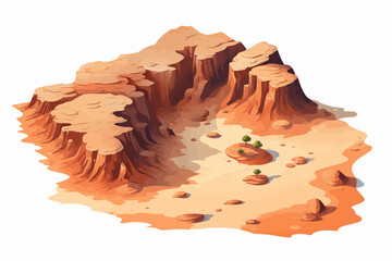 top view aerial shot of desert vector flat isolated illustration