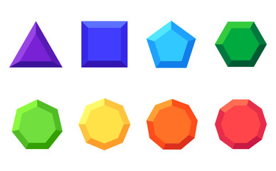 Illustration of different polygons in minimalistic style. Types of polygons in minimalistic volumetric style.