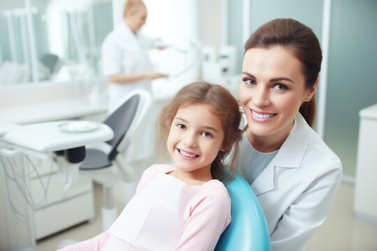 Young girl visiting dentist.